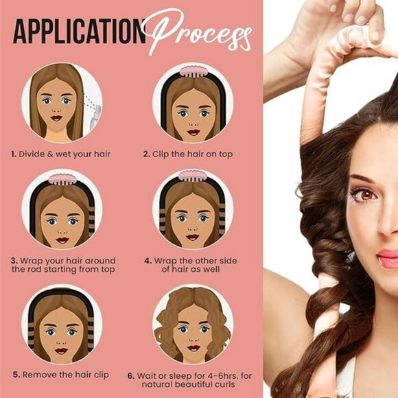 KAV Silk Heatless Curling Rod with Clip and Scrunchie Set, 4pcs set - Picture 4 of 5